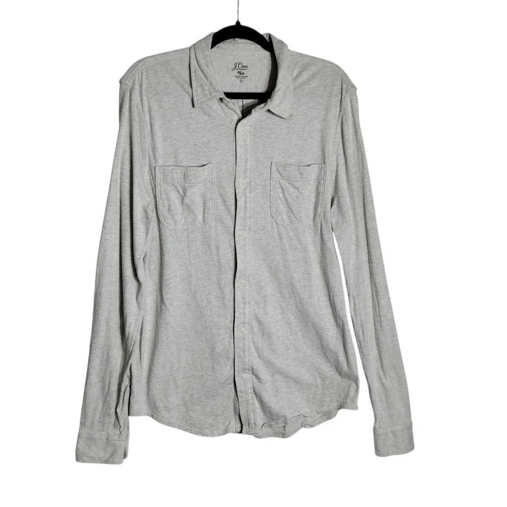 J. Crew Knit Goods Slub Cotton Button Down Shirt Grey Large Tall LT Re-Imagined